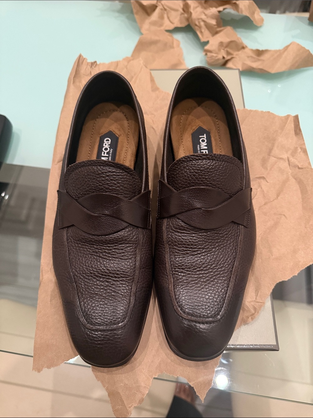 Tom Ford Brown Pebbled Leather Penny Loafers